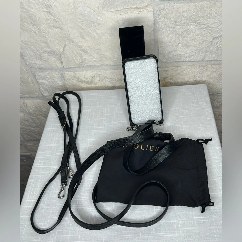 Bandolier I-Phone 2 XR Case Black Pebble Leather Two Straps with Nylon Pouch